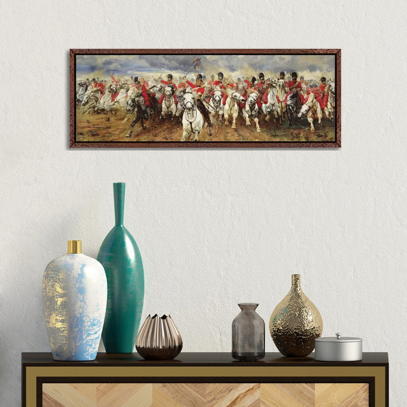 Scotland For Ever! 1881 by Lady Butler - Panoramic Painting on Canvas, 30.48cm H x 91.44cm W x 3.81cm D
