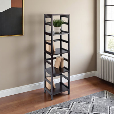 Irmfriede Espresso 5-Pc Storage Shelf with 4 Beige Foldable Baskets, 54.60" H X 13.26" W X 10.94" D