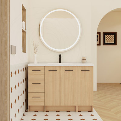 Meuble-lavabo autoportant modulaire 48 po avec plateau en résine chêne clair 48 po