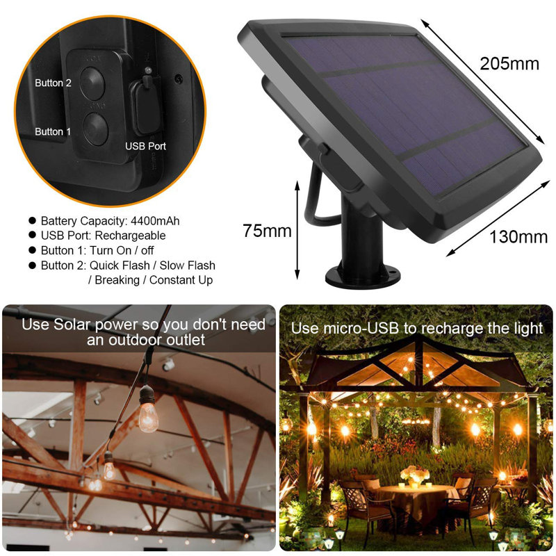 27ft 12-Bulb Solar Powered Outdoor Standard S14 LED String light Shatterproof