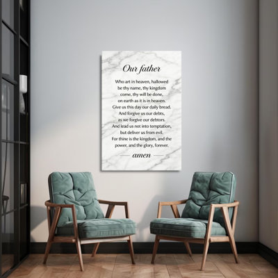 Framed Wall Art "Our Father" prayer text on marble background, Elegant serif typography style. Canvas Poster Paintings Ideal Gift For Living Room Bedroom Corridor Wall Decor Room Decoration Ready to Hang，2D Flat