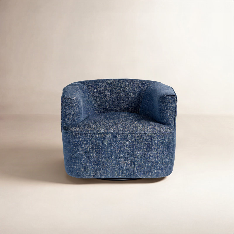 Bronte Swivel Barrel Chair, Comal Azure Performance Textured Weave