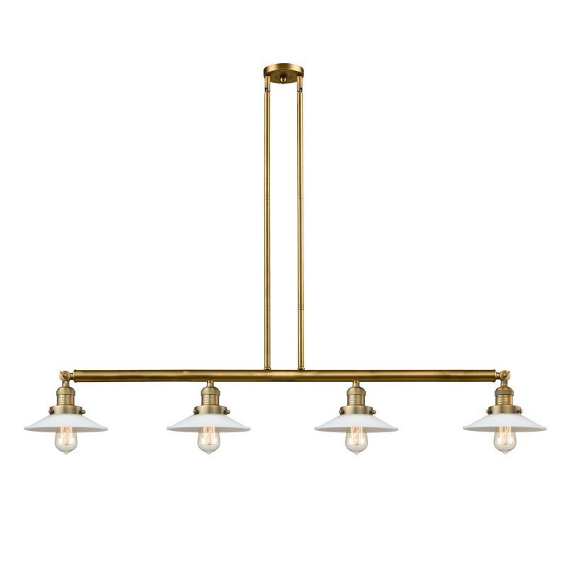 Miramontes 4 - Light Kitchen Island Pendant, Matte White Halophane, Satin Gold, 6 Watt Vinage LED Bulb