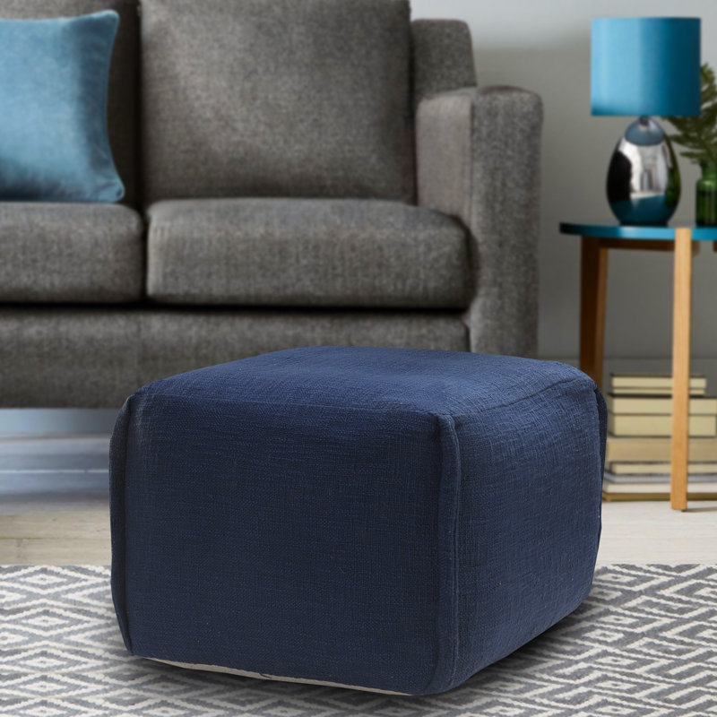 Modern Solid Handmade Cotton Square Upholstered Ottoman Pouf