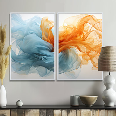 Art vif à l'encre orange vif et turquoise - formes abstraites
