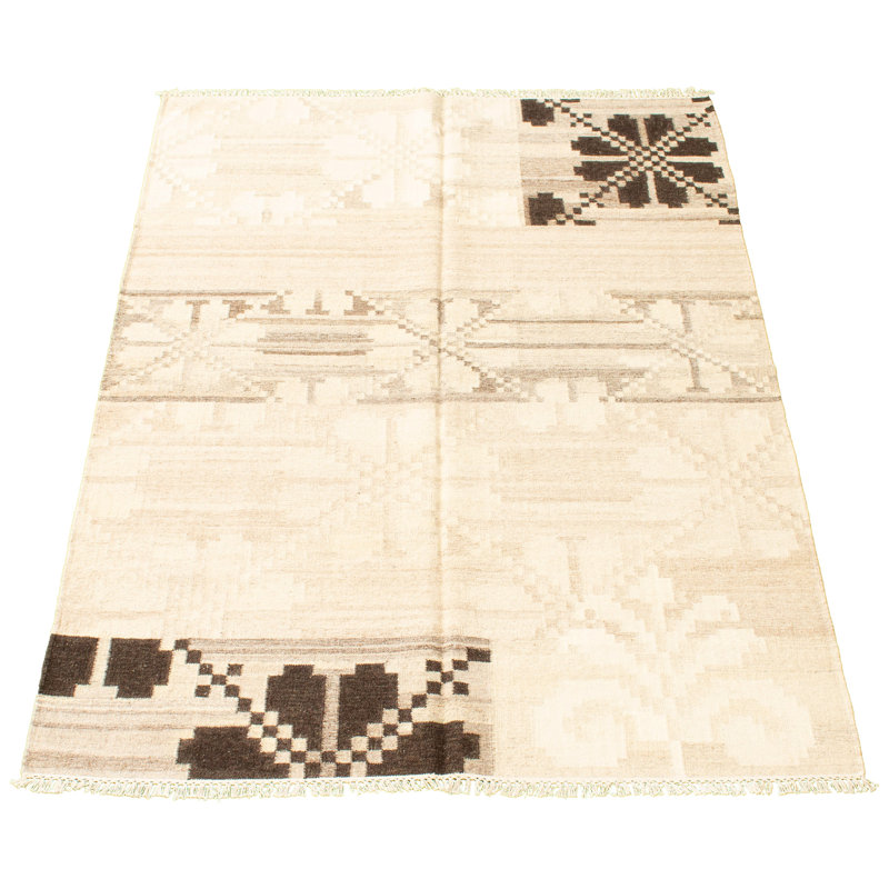 Tapis beige en laine noué à la main de conception unique nouvel âge 5 pi 9 po x 7 pi 11 po Gyla