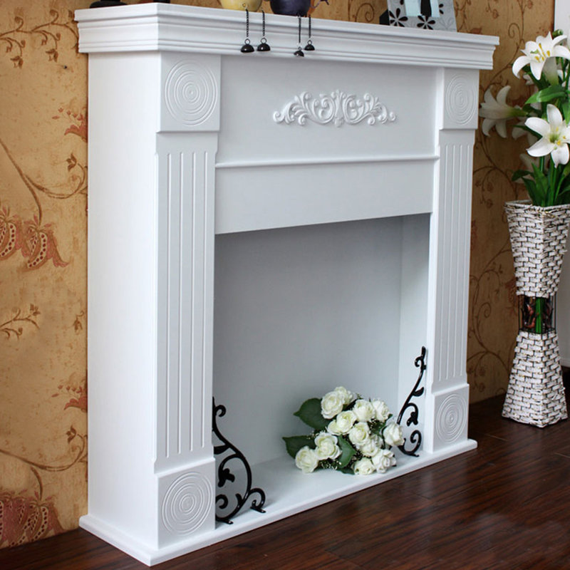White Manufactured Wood Freestanding Fireplace