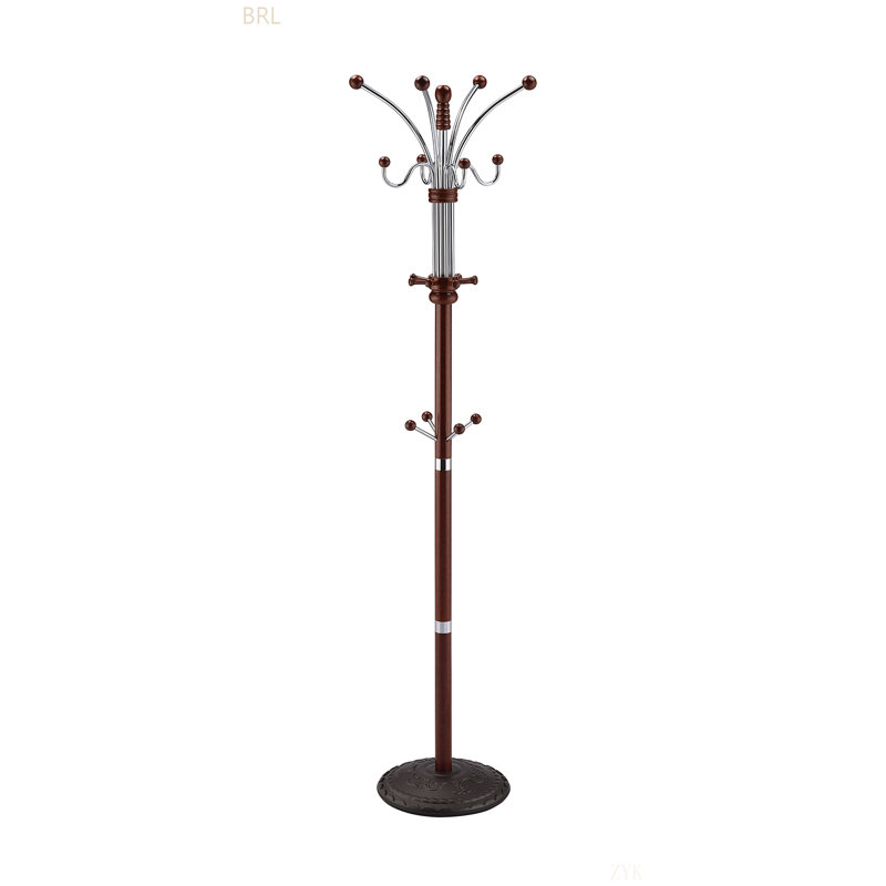 73" Tall Chrome And Wood Coat Rack, Cherry