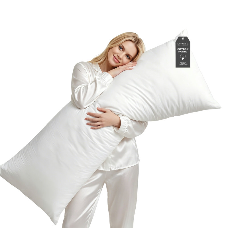 Oreiller de corps en coton avec rembourrage en fibres synthétiques, oreiller de corps progressif pour adulte, oreiller long et moelleux offrant un bon soutien pour les personnes dormant sur le côté, 51 x 137 cm