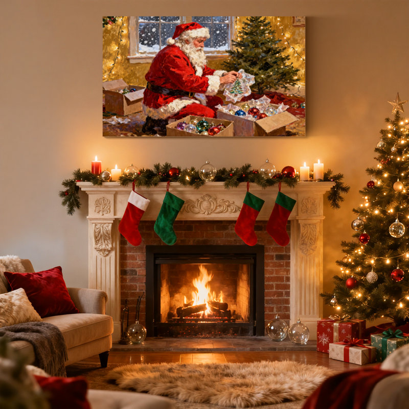 Ensemble de 3 impressions sur toile, arbre de Noël avec ornements, H 16 po x l 24 po