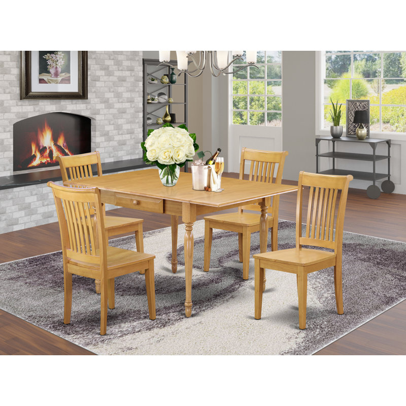 Ensemble de table de salle à manger 5 pièces comprenant une table de cuisine rectangulaire avec Dropleaf et 4 chaises de salle à manger, chêne
