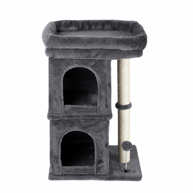 Cat Tree Tower Bed with Hammock Ball Scratching Post Large Perch Beige, 71cm H x 47cm W x 40cm D, Dark Grey