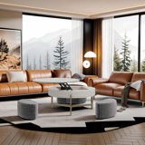 Eryka Countertop Lift Sintered Stone Coffee Table With Hide Storage,3 Stools,Stainless Steel Legs