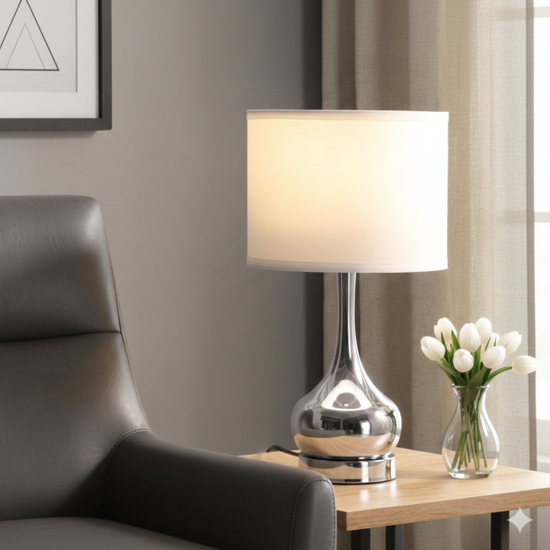 18.75" Corrine Polished Silver Mid-Century Table Lamp