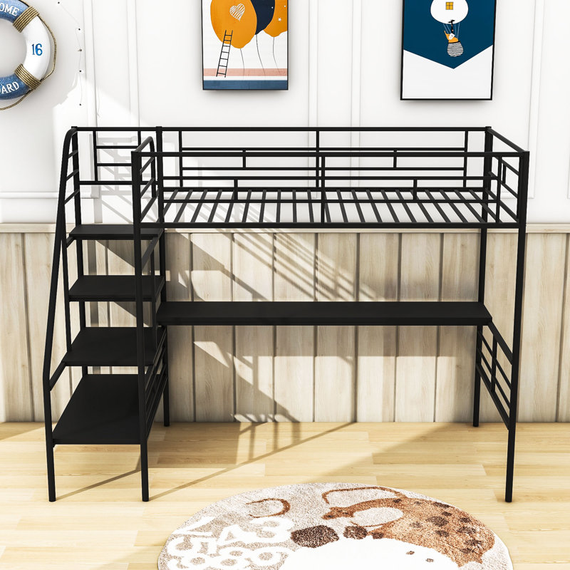 Lit mezzanine simple en métal avec bureau intégré