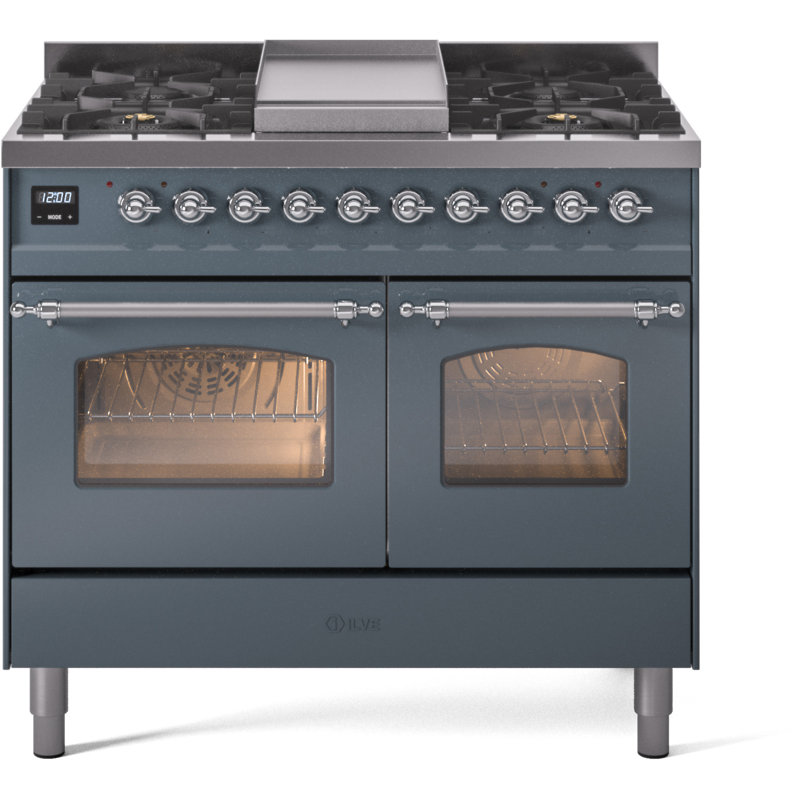 ILVE Nostalgie II Series 40 inch Dual Fuel Range with 6 Sealed Burners, Griddle (Glass Door), Liquid Propane