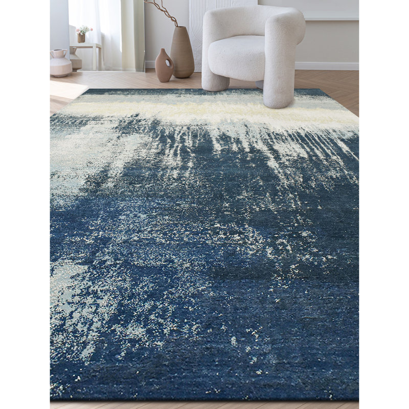 Abstract Area Rug in Dark Blue/Gray/Ivory