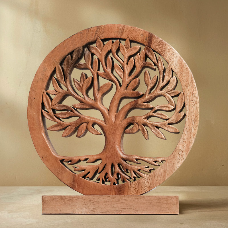 Sculpture Triana en bois faite à la main avec arbre de vie (taille moyenne), H 11 po x l 10,25 po x P 5,25 po