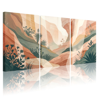 Ensemble de 3 toiles abstraites de paysages, idéales pour la décoration du salon et de la chambre.