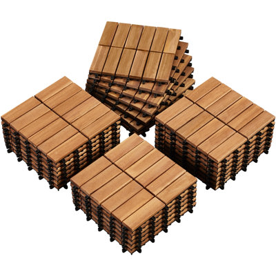 30cm L x 30cm W Solid Wood Interlocking Deck Tile