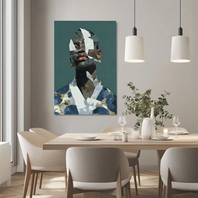1Pc, reproduction d'art sur toile encadrée, portrait abstrait, collage géométrique, art mural de style cubiste à frontons, décoration murale, parfait pour la décoration de chambre salon chambre bureau cuisine salle de bain décor à la maison, décoration murale rustique et moderne idéale pour la maison