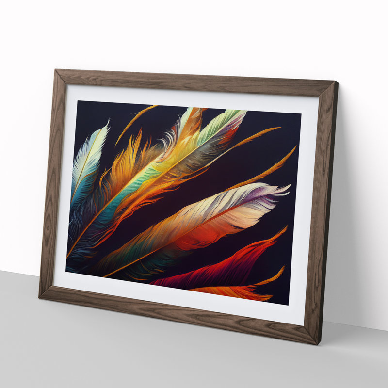 XH1022-374X Adorable Bird Feathers - Single Picture Frame Print, 25cm H x 34cm W x 2cm D, Walnut
