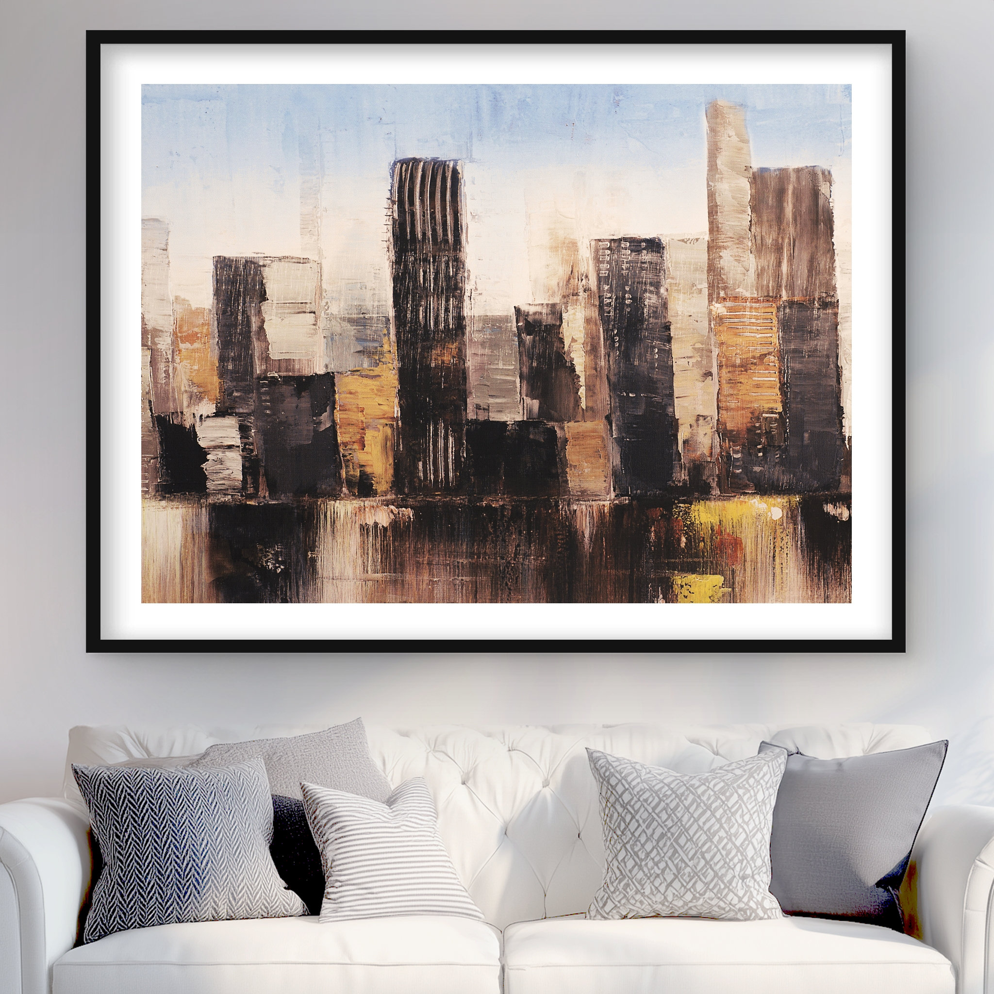 Lark Manor™ Striped Abstract Buildings - Brown Livingroom Framed Print ...