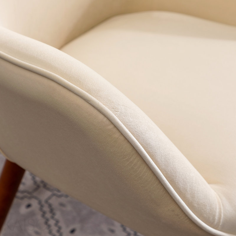 Chaise en velours blanc avec capitonnage à boutons - Pieds en bois massif, rembourrage en mousse luxueuse, rembourrage, Blanc