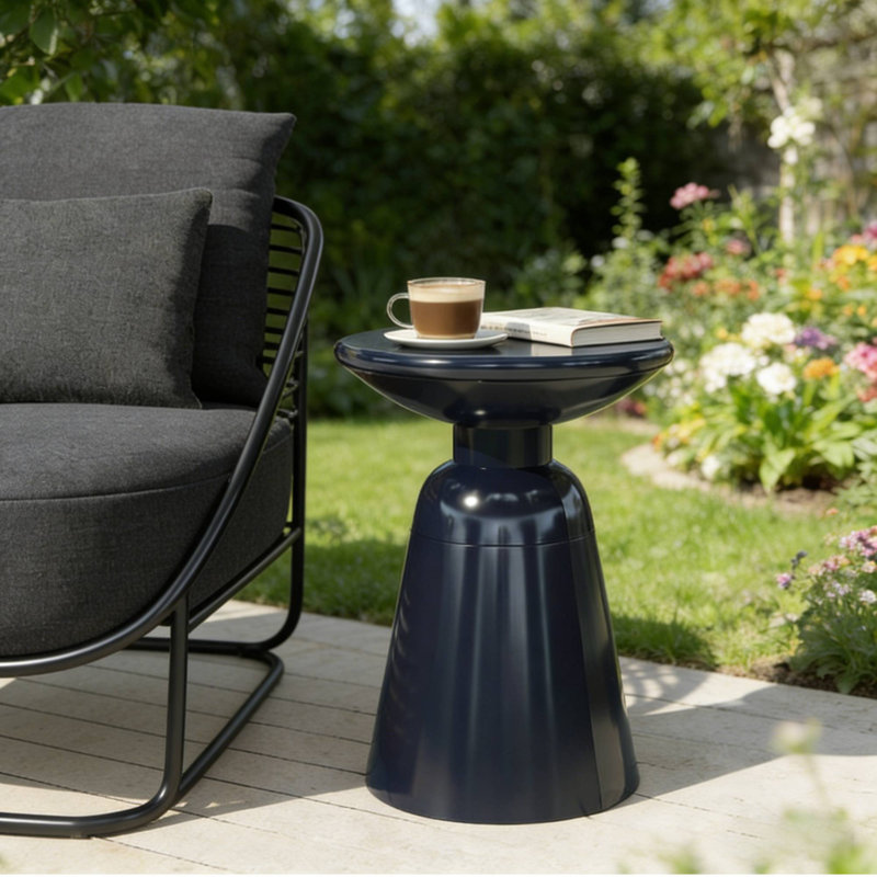 Outdoor Large End Table Ideal For Garden Snack Placement & Balcony Small Item Storage, Blue
