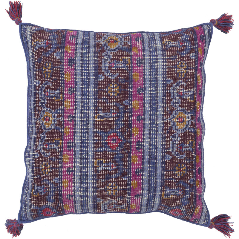 Slate and Beige Wool Hand-Knotted Square Throw Pillow