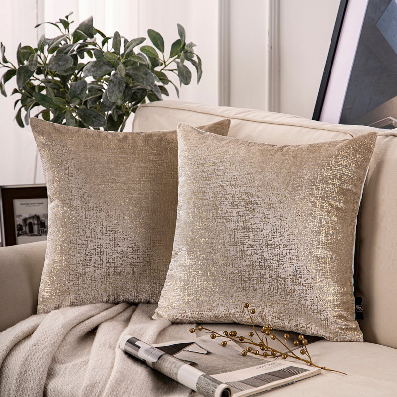 Housse et insert de coussin en polyester Bronzing Velvet Collection RY, Beige, Carré 20 po