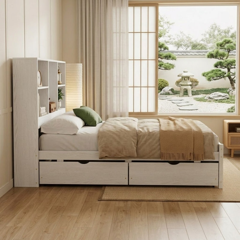 Lit plateforme Boyt, Blanc délavé