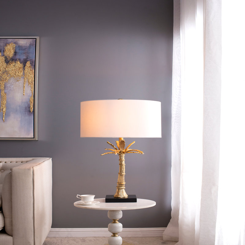 D16x31" Leaf Lamp With Marble Base, Gold