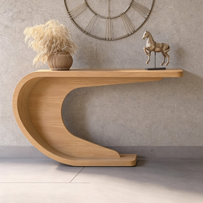 Console moderne de style nordique, H 31,5 po x l 55,1 po x P 15 po, Bois naturel