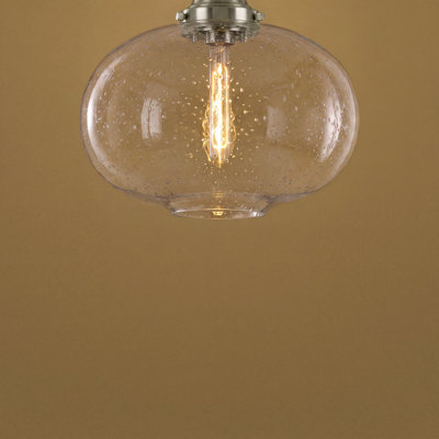 1-Light 14.5-Inch Brushed Nickel Globe Flush Mount Light with Clear Seeded Glass Shade