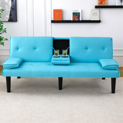 Lit bleu de 67 pouces avec porte-gobelet, pour une expérience de vie confortable et pratique