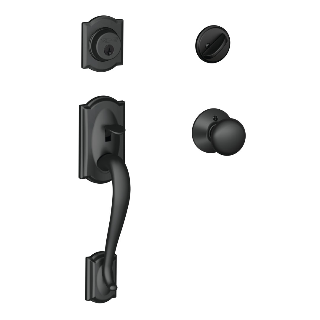 Camelot Handleset with Single Cylinder Deadbolt and Plymouth Door Knob and Rosette Schlage 