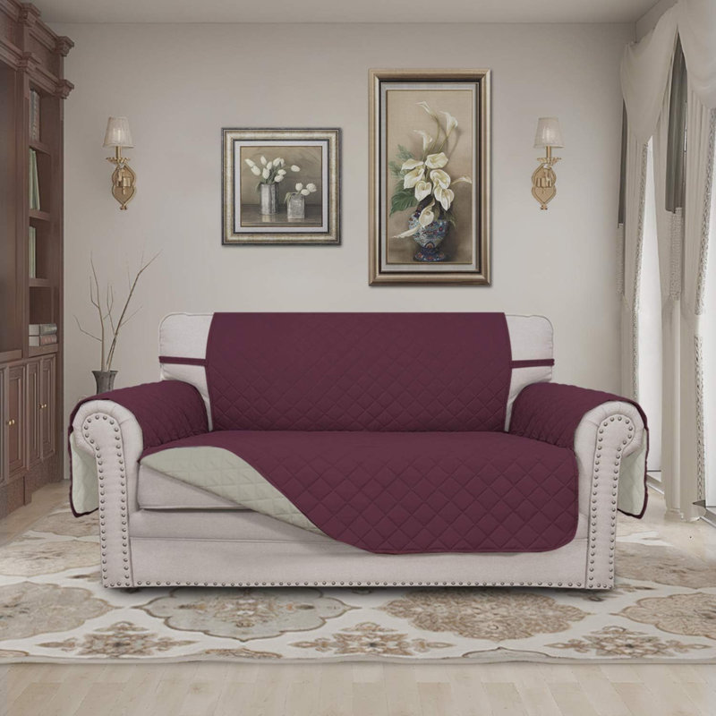 Housse pour canapé réversible, Vin / tissu beige, H 3,9 po x l 10,98 po x P 10,98 po