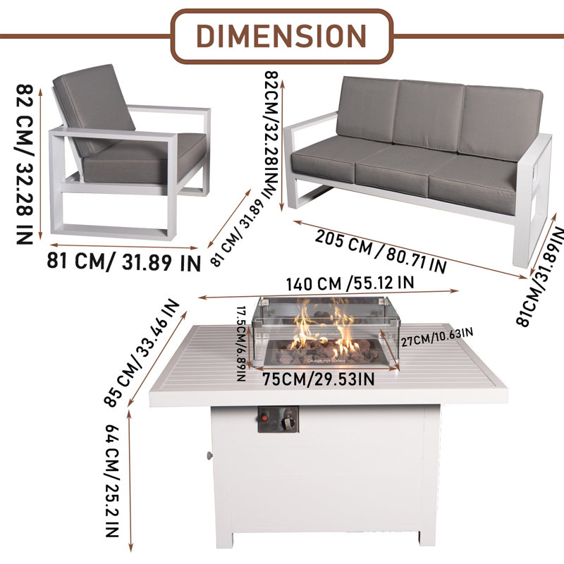 Ensemble repas extérieur pour 5 personnes Makensi, H 25,2 po x L 55,11 po x l 33,46 po