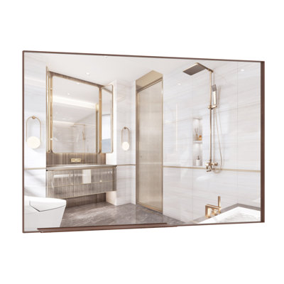 60"X40" Oversized Modern Rectangle Bathroom Mirror With Walnut Frame Decorative Large Wall Mirrors For Bathroom Living Room Bedroom Vertical Or Horizontal Wall Mounted Mirror With Aluminum Frame