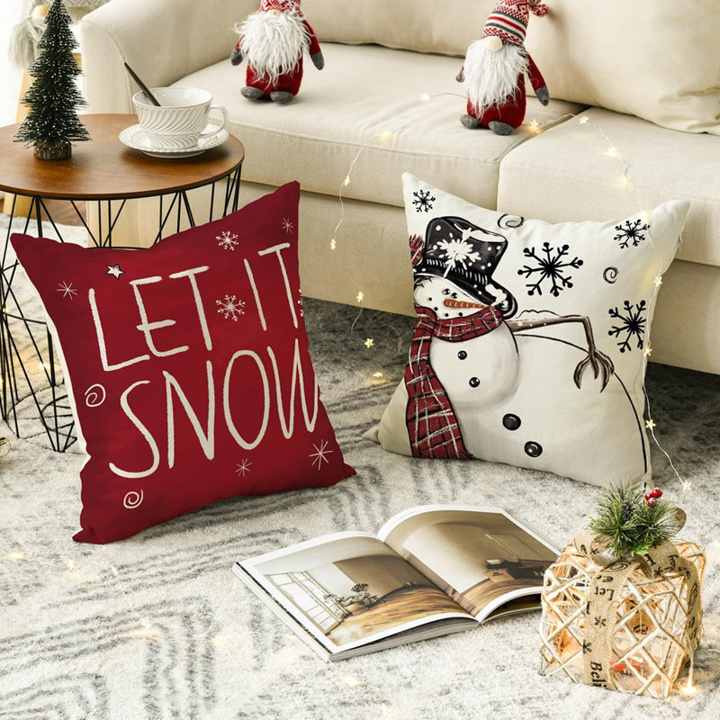 Housse de coussin Merry Christmas Snowman Let It Snow, 18 x 18 pouces