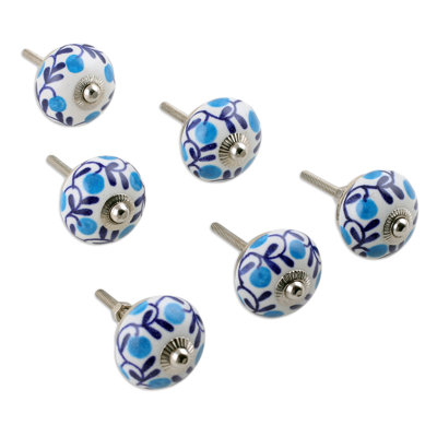 Novica Handmade The Forest Blue Ceramic Knobs (Set Of 6)