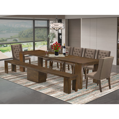 9 Pcs Extendable Dining Set - A Rectangle Table, 7 Chairs and 1 Bench -  Red Barrel StudioÂ®, AB61D5317F4949A39ACDFD16C24C441E