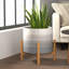 Pot à fleurs en céramique et bois de pin avec support, pot décoratif moderne pour plantes d'intérieur et d'extérieur, présentoir surélevé élégant pour la maison et le bureau-90875758