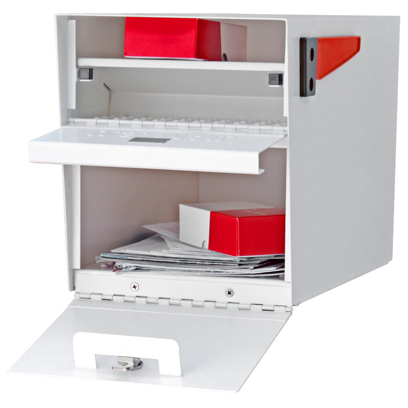 Locking Post Mounted Mailbox, Cream White (Off White)