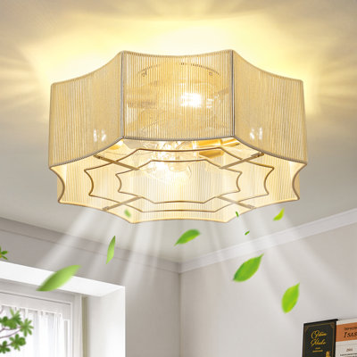 19.3" Boho Caged Ceiling Fan With Rope Shades, Light Kit And Remote Control
