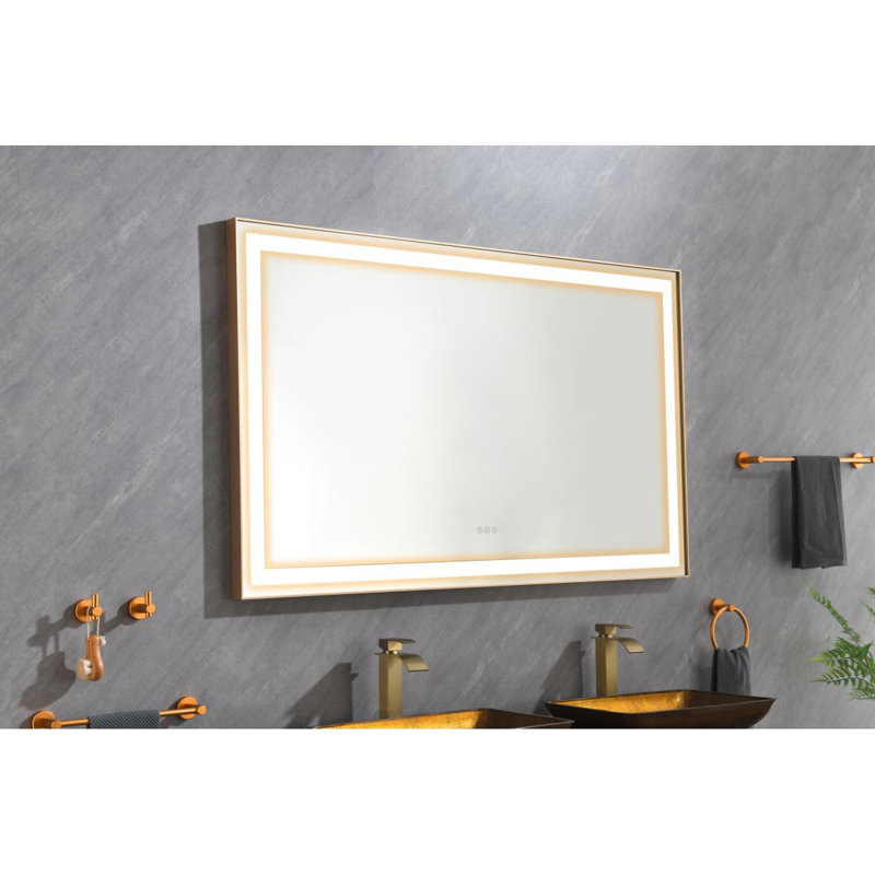 Miroir de salle de bain à DEL avec cadre en aluminium, miroir de meuble-lavabo mural, antibuée, mémoire, 3 couleurs, gradation continue
