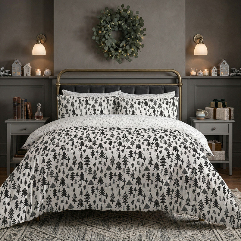 Pine Tree  Duvet Cover Set – Reversible Bedding  Wildflower Meadow Print, Easy Care Polycotton, Breathable & Wrinkle Resistant 