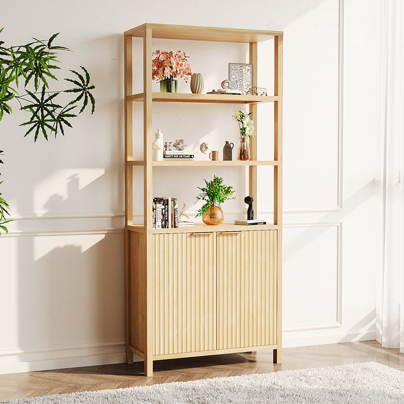 Vitrine en chêne à 2 portes et 6 tablettes, Chêne