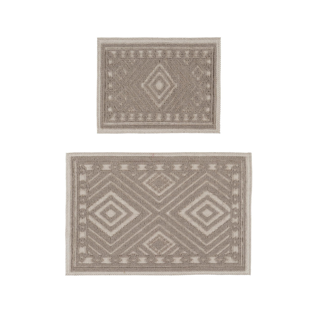 Ruglenza Bathroom Mat Set - 2 Piece Non Slip Cotton Bath Mats for Bathroom & Shower, Textured Loop Bath Rug Set, Quick Dry, Machine Washable, Easy Cle